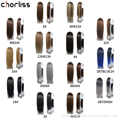 24" Long Straight Cheap Private Half Up Clip In Synthetic Hair Wigs High Temperature Fibre U Part Wig For White Black Women